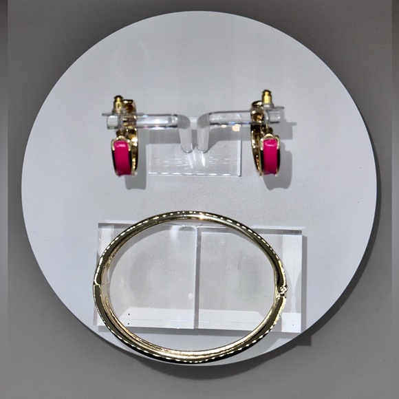 RJ Graziano 3 Piece Enamel Bracelet Earring Set Pink Gold Statement Jewelry NWT - Picture 5 of 11